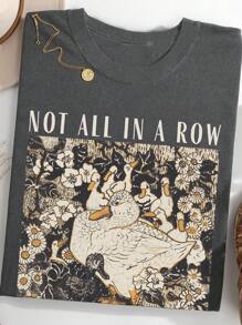 INAWLY 女士休闲印花圆领短袖T恤 - 灰色 - 查看 3