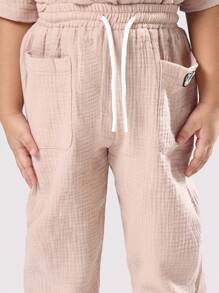 SUMWON 儿童双扣连帽衫套装，配抽绳裤，棉混纺面料，休闲舒适，适合4岁学龄儿童，春季系列 - 卡其色 - 查看 6