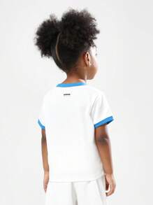 SUMWON Girls Retro California T-Shirt Summer Beach Laguna Graphic Print Cotton Ringer Tee With Blue Trim Youth Fashion Casual Wear Classic Fit - White - View 2