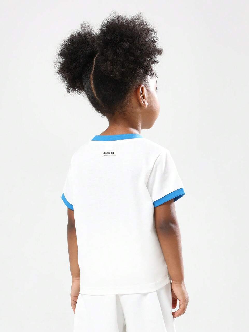 White Cotton Ringer T-Shirt With Yellow Print