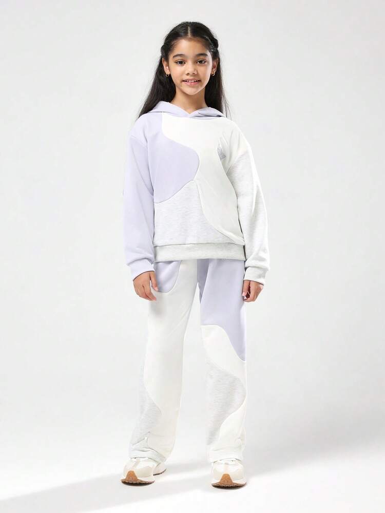 Color Block Hoodie And Wide Leg Pants Set