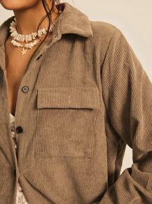 SHEIN LUNE Plus Size Women's Solid Color Long Sleeve Single Breasted Jacket, Autumn Winter Fall - Mocha Brown - View 5