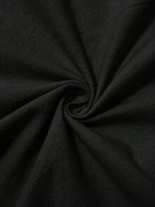 Easowa 圆领腰部褶皱 A 字形伞裙，女士休闲度假优雅中长连衣裙，棉质面料，春夏 - 黑色 - 查看 10