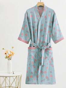 SHEIN 1件 复古图案浴袍 粉色/紫色/蓝色/绿色 纯棉纱布浴袍 纯棉纱布浴袍 夏季浴袍 吸水速干 女士浴袍 可穿戴浴巾 春夏睡衣 双层纱布 粉色/紫色/蓝色/绿色 浴室用品 家居用品 - 彩色 - 查看 34