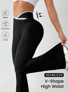 Dewbera 无缝高弹力运动健身瑜伽裤，阔腿 - 黑色 - 查看 2