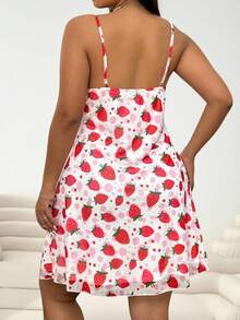 Solflare Plus Size Holiday Casual Strawberry Print Slip Dress - Multicolor - View 4