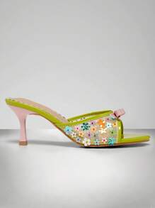 SHUZIA Mule da donna con tacco a spillo in rete, con decorazione floreale e fiocco - Multicolore - Visualizzare 6
