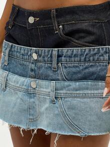 SUMWON WOMEN Tiered Denim Mini Skirt Stacked Waistband Design Frayed Raw Hem Summer Beach Festival Y2K Distressed Casual Multi Layer Skirt - Multicolor - View 5