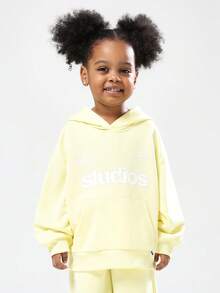 SUMWON Kids Studios Logo Sweatshirt Co-Ord Set Matching Hoodie And Joggers Two Piece Outfit Casual Fall Winter Wear - Yellow - View 3