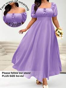 Solflare 大码女式紫丁香色短袖休闲系带前腰收腰优雅度假连衣裙，适合婚礼宾客，春夏季 - 紫丁香色 - 查看 7