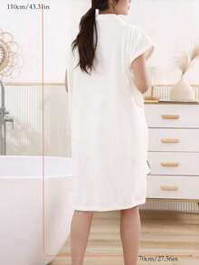 SHEIN Women White Short-Sleeve Bathrobe With Belt And Hem Border Summer Wedding Home Bathroom Decor Back To School - White - View 8