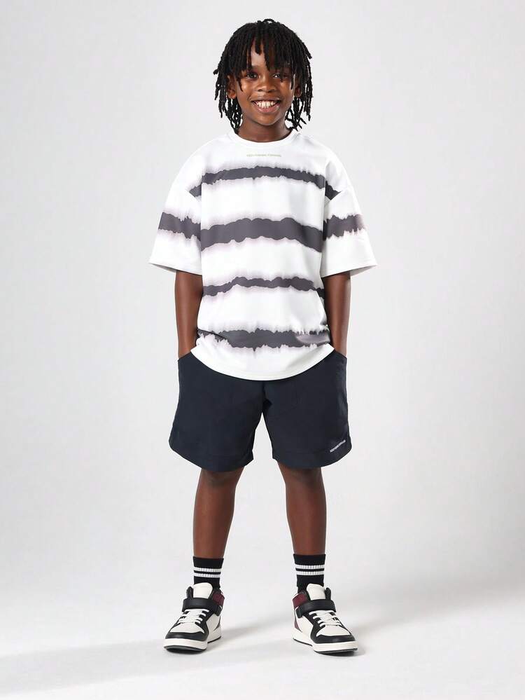 Oversized T-Shirt With Tie Dye Horizontal Stripes