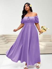 Solflare 大码女式紫丁香色短袖休闲系带前腰收腰优雅度假连衣裙，适合婚礼宾客，春夏季 - 紫丁香色 - 查看 6