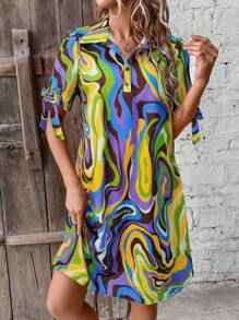 EMERY ROSE Women's Casual All-Over Print Button Half-Placket Short Dress - Multicolor - View 5