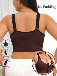 SHEIN حمالة صدر رياضية للنساء بحجم كبير مع إغلاق أمامي، ألوان متباينة، قمصان نوم قصيرة، حمالة صدر رياضية سلسة خالية من السلك، مريحة وبسيطة