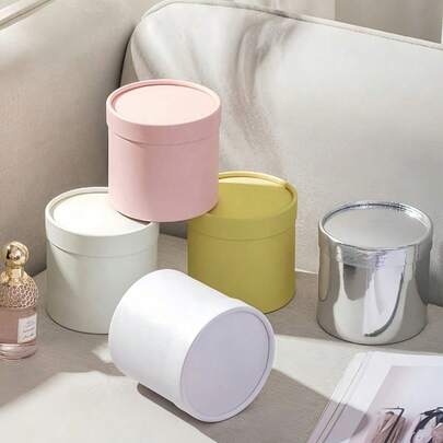 1pc Small Round Bucket Vase Solid Color Flower Arrangement Vase DIY Craft Home Decor Gift Packaging Holiday Christmas Wedding Party Decorations Minimalist Modern Desk Decor Vase For Living Room Office