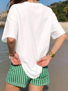 INAWLY Conjunto de 2 piezas de mujer de verano informal con blusa de manga corta con estampado de cerezas y shorts a rayas - Multicolor - Ver 2