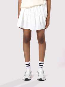 SUMWON 抽绳纹理迷你溜冰裙弹性腰部喇叭形夏季网球风格青少年高腰夏季 A 字裙