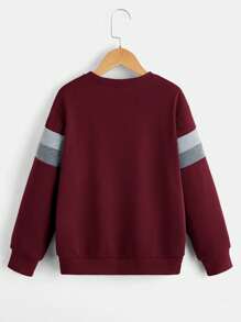 Sweatshirt Lengan Panjang Leher Bulat Motif Dinosaurus Abu-abu Garis Kontras untuk Anak Laki-laki Remaja, Pakaian Sekolah Kasual Musim Gugur untuk Kembali ke Sekolah, Musim Dingin dan Gugur - Burgundy - View 2