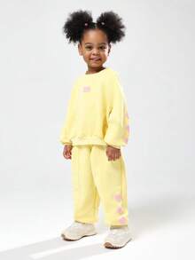 Bộ áo nỉ hai mảnh màu vàng SUMWON dành cho bé gái, kiểu dáng năng động, thích hợp mặc đi chơi mùa đông, thu, xuân, đi nghỉ mát. - Màu vàng - Xem 2