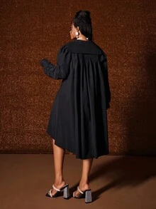 Maweii Plus-Size Women's Bow Bow Tie Loose New Year Party Dress Fall - Black - View 6
