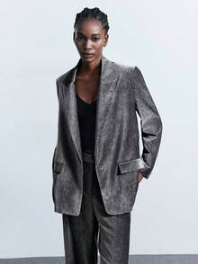 Maija 2025 女士纯色翻领长袖休闲西装外套女士套装女士西装外套套装女士，秋季，女士秋季服装，女士秋季服装，冬季服装，万圣节，派对，金属线面料设计，复古风，女士休闲西装外套，老钱美学，都市风格，秋季，女士秋季服装，女士秋季服装，冬季服装，万圣节，派对， - 灰色 - 查看 2