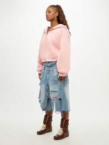 SUMWON WOMEN Full Zip Hoodie Cropped Sweatshirt With Drawstring Adjustable Hood Cozy Loungewear Pastel Fall Winter Essential Streetwear