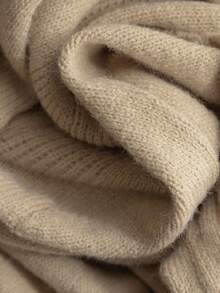 SHEIN LUNE Áo khoác cardigan dệt kim cổ chữ V tay dài màu trơn cỡ lớn dành cho nữ, mùa đông - Màu Khaki - Xem 4