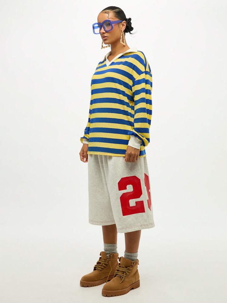 SUMWON WOMEN Striped Rugby Top With White Collar And Long Sleeves