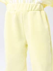 SUMWON Kids Studios Logo Sweatshirt Co-Ord Set Matching Hoodie And Joggers Two Piece Outfit Casual Fall Winter Wear - Yellow - View 6