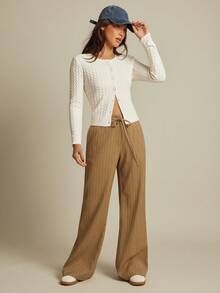 WESTFADE Pantaloni larghi a vita bassa con pinstripe e cintura, pantaloni ampi e fluidi per l'autunno, adatti per concerti country - Castano - Visualizzare 3