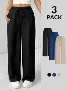SHEIN PETITE Quần ống rộng họa tiết ba mảnh dành cho nữ màu đen + trắng + xanh lá cây - Nhiều màu - Xem 10