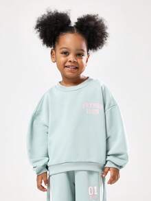 SUMWON Kids Future Icon Sweatshirt And Wide Leg Pants Set Mint Green Pastel Cozy Wear Two Piece Streetwear Outfit Matching Coordinates Winter Holiday - Green - View 3