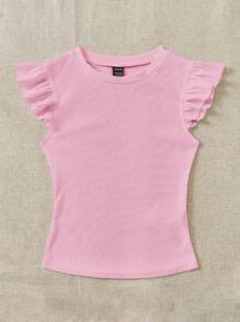 Soleia 2pcs/Set Rib Knit Round Neck Cap Sleeve Fitted T-Shirt Set Suitable For Going Out - Multicolor - View 3