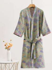 SHEIN 1件 复古图案浴袍 粉色/紫色/蓝色/绿色 纯棉纱布浴袍 纯棉纱布浴袍 夏季浴袍 吸水速干 女士浴袍 可穿戴浴巾 春夏睡衣 双层纱布 粉色/紫色/蓝色/绿色 浴室用品 家居用品 - 彩色 - 查看 12