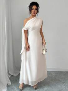 Rafferiza Vestido camisero largo y sin mangas de unicolor y elegante, de color claro, con estilo minimalista - Albaricoque - Ver 3