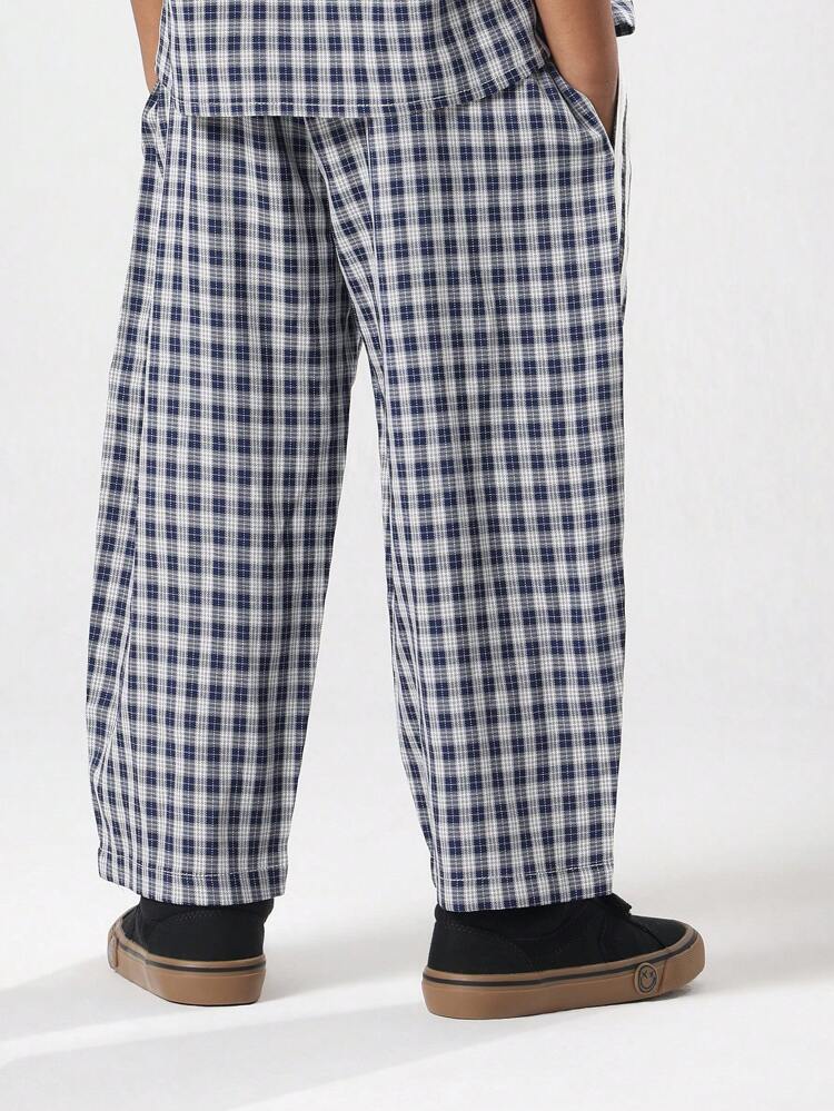 Plaid Check Print Wide Leg Pants With Side Stripe