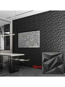 SHEIN 1 件/10 件/20 件/30 件钻石形装饰 3D 墙板，30 厘米 X 30 厘米哑光黑色，DIY 家居装饰墙贴礼物生日毕业 - 黑色 - 查看 14