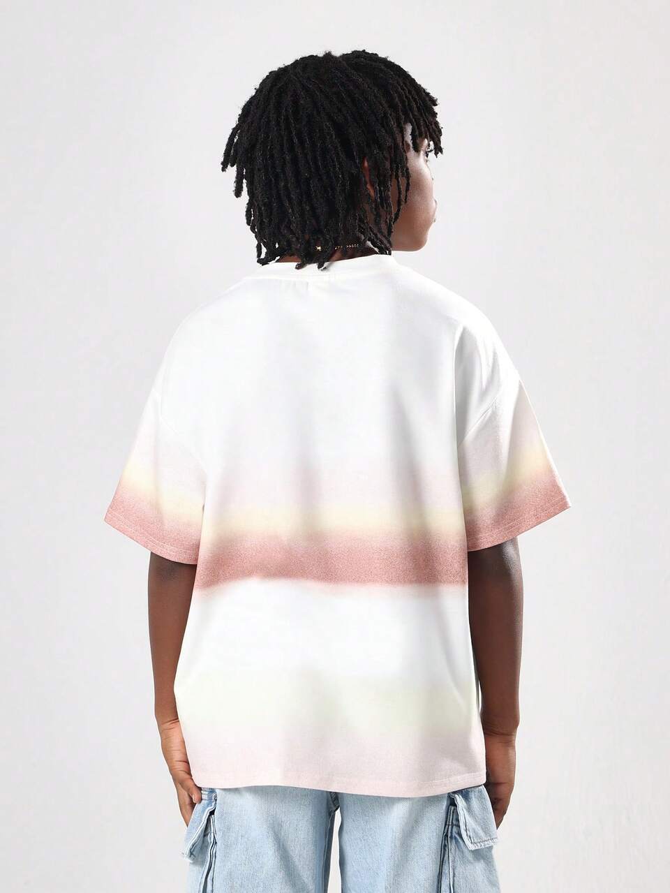 サンセットオンブレプリントのホワイトグラフィックTシャツ
