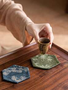 Madebyblanc 1件新中式禅意手工布艺茶杯杯垫干茶盘杯垫茶道功夫茶具配件六角杯垫 - 彩色 - 查看 4