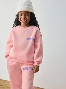 Maija Kids Maija Kids 2件套少女字母图案圆领运动衫和慢跑裤 - 粉色 - 查看 1