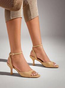 SHUZIA 女士深裸色/银色透明带露趾小猫跟凉鞋，适合派对和晚会 - 杏色 - 查看 2