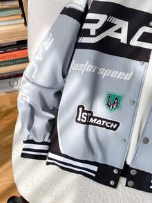 SHEIN Teen Boys Street Wear Bomber Jacket Biker Jacket Cool Letter Racing & Number Printed Zipper Jacket With Long Sleeves Haut Casual Comfortable Versatile Loose Fit Printed Jacket Baseball Jacket Fall Autumn And Winter - Multicolor - View 5