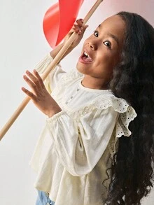 Maija Kids Maija Kids Young Girl Round Neck Ruffle Trim Long Sleeve Blouse Fall Winter - Apricot - View 4