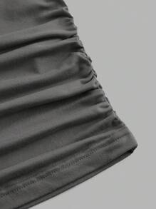 SHEIN EZwear 3pcs/Set Women's Casual Solid Color Crew Neck Ruched Long Sleeve T-Shirts, Black, Dark Grey, White, Autumn/Winter,Fall Tops