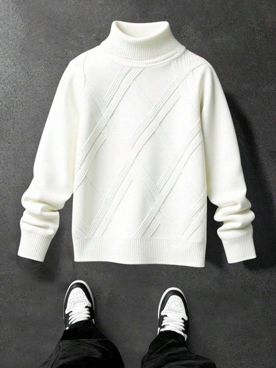 SHEIN 青少年男孩休闲舒适百搭高领毛衣