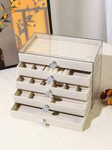 SHEIN 1pc 5-Layer Portable Jewelry Storage Box, Large Capacity Jewelry Organizer Suitable For Outdoor Travel, Wedding Favors, Gifts. Can Hold Earrings, Earrings, Rings, Necklaces, Anti-Oxidation Jewelry Box With Dual Layer Design Sun Travel Cool Back To School