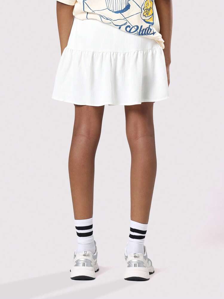Textured A-Line Skater Skirt With Drawstring Waist