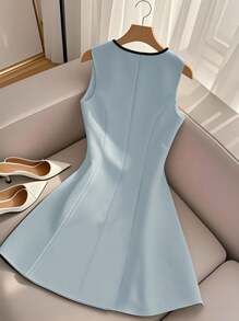 Selianne Váy chữ A không tay cổ chữ V thanh lịch mùa hè - Màu xanh lam - Xem 2