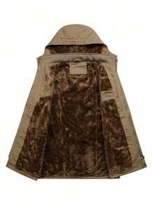 Manfinity Homme 男士长袖宽松翻盖口袋抽绳腰带连帽保暖内衬冬季外套，适合秋季穿着